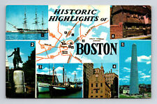 Historic Highlights Multi-View Map of Boston Massachusetts MA Postcard picture