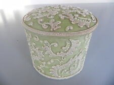 Early Unusual ROUND MORIAGE COVERED PORCELAIN BOX Light Green EXQUISITE picture