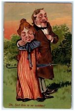 PFB Postcard Couple Romance Oh Sir This Is So Sudden Embossed c1910's Antique picture