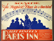 1939-40 Souvenir Photograph BERT ROVERE'S PARIS INN Los Angeles Restaurant wb picture