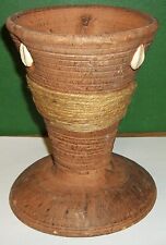 LOVELY VINTAGE HANDMADE POTTERY, CLAY & STRING + SEASHELL ACCENTS TEXTURED VASE picture