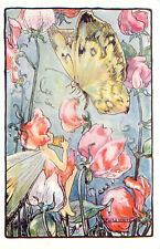 Fantasy Postcard S/A Flora White Fairy Plays Pan Flute For Butterfly, Unposted picture