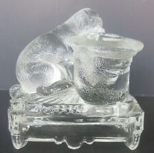 ANTIQUE BELMONT CLEAR PRESSED GLASS DOG & HAT TOOTHPICK HOLDER #C13 picture