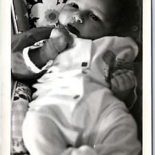c1950s Cute Newborn Baby Closeup RPPC Portrait Pajama Boy Girl Fist Photo A254 picture