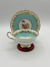 Vintage Paragon Bone China Teacup and Saucer Teal And Gold Floral Pattern picture