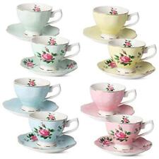 BTaT- Floral Tea Cups and Saucers, Set of 8 (8 oz) Multi-color with Gold Trim  picture