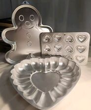 Lot Of 3 Vtg Wilton Cake/cookie Pans Gingerbread Man, Big Heart, Mini Hearts  picture