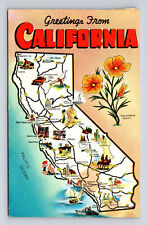 c1958 Pictorial Map Greetings from State of California CA Postcard picture