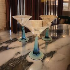 3 Bombay Sapphire Gin Blue 4-Sided Twist Stem 7oz Crystal Martini Glass 6 3/4