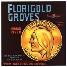 FLORIGOLD GROVES Vintage Florida Citrus Crate Label, 9x9, **AN ORIGINAL LABEL** picture