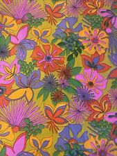 Vintage VHY HAWAIIAN TEXTILES Floral Pink Purple Green Fabric Tropical 44 x 108” picture