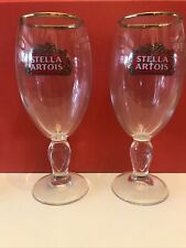 2 X Stella Artois Half Pint Glasses, Gold Rim Collectors Rare picture