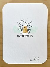 Katie Cook Watercolor Sketch Card Harry Potter Butterbeer Signed Protector picture