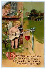 1911 Valentine Cupid Angels Heart Window Embossed Northwood IA Antique Postcard picture