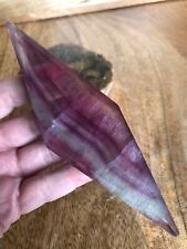 174 gm Rainbow Fluorite Diamond shape with stand - thick cut picture