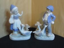 VTG PAIR OF LEGO JAPAN LITTLE GIRL & BOY w GEESE PORCELAIN FIGURINE FIGURES picture