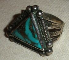 ANTIQUE NAVAJO TRIANGLE TURQUOISE STERLING SILVER RING NICE STAMPWORK 10.5 vafo picture