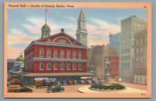 Faneuil Hall Cradle of Liberty Old Cars Flag Boston Mass c1930 Vintage Postcard picture