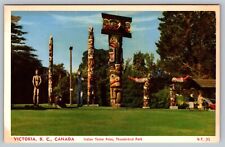 Victoria BC Canada Indian Totem Poles Thunderbird Park PostCard  - C6 picture