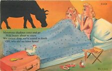 Postcard 1941 Sexy women in bed Cow silhouette comic humor 23-1504 picture