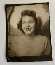 1940s Photo Booth Girl Sweater Smiling Hairstyle Pretty Young Teen Portrait 40s picture