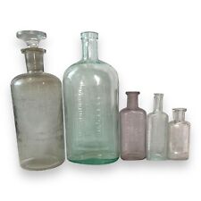 Lot of 5 Antique Medical Apothecary Glass Bottles Various Sizes & Colors picture