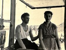 1950s Pretty Young Girl and Handsome Man Love Couple Vintage Photo B&W Snapshot picture
