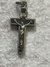 Vintage Silver Roma Italy Jesus Cross Pendant Inlaid Ebony Wood Compartment picture
