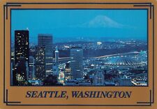 Seattle WA Washington Downtown 1990s Dusk Night Twilight Vtg Postcard R10 picture
