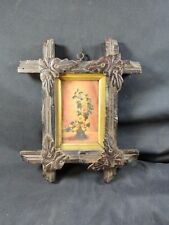 ANTIQUE Gold Brown Unique HANGING WOODEN PICTURE FRAME  3.75
