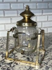 Vintage HAZEL ATLAS Copper Brass Swinging Glass Tobacco Humidor Jar Canister picture