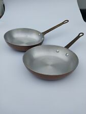 Lot Of 2 Small 5 ½” Copper Saute Sauce Skillets Pans Brass Handle Stainless picture