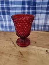 Vintage red Hobnail Fenton glass candleholder-4