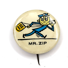 c1950s USPS Mr Zip Pinback Button U.S. Mail Carrier Letter RARE White Man Vtg 6H picture