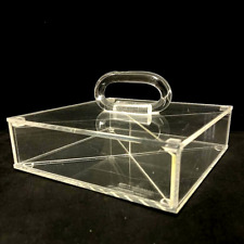 Lucite Organizer Square Box Clear Divided Handled Lidded Signed Morgan picture