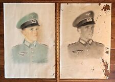 EARLY WAR WWII c 1930s Pastel PORTRAIT Young German Officer WW2 Charcoal Mixed picture