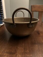 Antique Rustic Brass Bowl 9” with Steel Handles picture