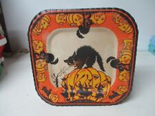 Vintage Halloween Party Paper Plate - Black Cats w JOL Pumpkins picture