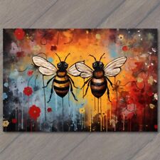 POSTCARD Whimsical Bees Buzzing in Love Vibrant Valentine’s Day Flowers 🌸🐝💖 picture