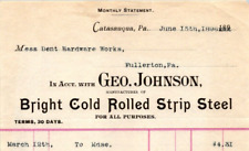 1896 Geo Johmson Bright Cold Rolled Strip Steel Billhead CATASAUQUA PA  BS80 picture