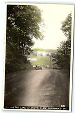 1930-50 Postcard Big Chetac Lake Andy's Place Rppc Birchwood WI Green Tint Car picture