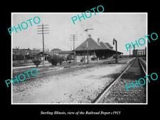OLD LARGE HISTORIC PHOTO OF STERLING ILLINOIS THE RAILROAD DEPOT c1915 picture