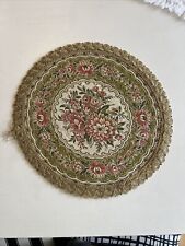 Vtg Velvet Tapestry Doily Round 12” Victorian Floral Metallic Gold Green Pink picture