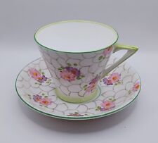 Phoenix  T.F.&S LTD  Floral Bone China Cup & Saucer Lime Green Honeycomb Pattern picture
