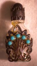 ANTIQUE SILVER? TURQUOISE? CZECH FANCY JEWELED MINIATURE POISON  PERFUME BOTTLE picture