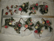 8 Large Beaded Sugared Christmas Ornaments Picks Fruit Greenery + 6 Napkin Rings picture