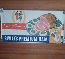 Vintage 40s Swift's Ham Sign Poster Print Banner Grocery Rare Huge 31 x 60 picture