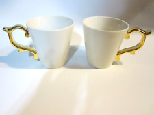 NEW Teavana Tazo Starbucks White Rococo GOLD Handle Baroque Mugs x 2 picture