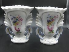 Pair Antique French Porcelain Wedding Vases Handpainted Flowers picture