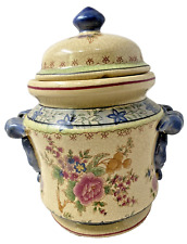 Vintage Chinese Floral Vase Ginger Jar Cache Pot w/Lid and Crackle Glazing 9